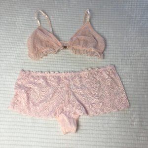 Pink Lace Bralette and Boy Shorts Set Size L